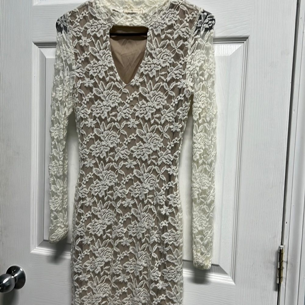 Beige lace with tan sheer underneath
